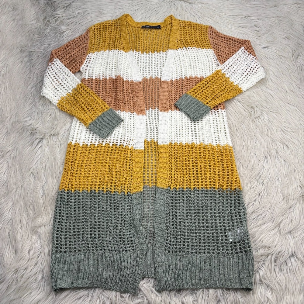 NWT Doe & Rae Women's S Striped Open Knit Long Line Cardigan Boho Artsy Fairy